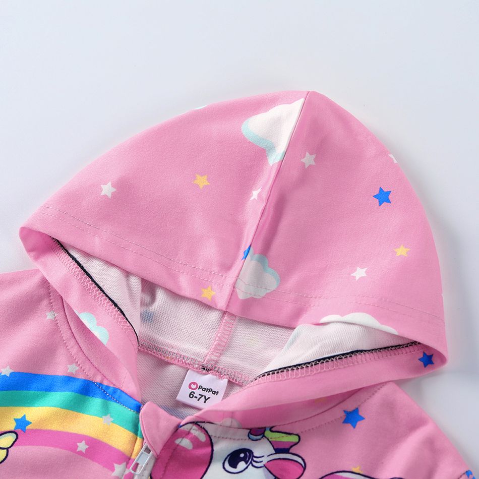 2-piece Kid Girl Rainbow Unicorn Print Zipper Hoodie Sweatshirt and Pants Set Pink big image 3