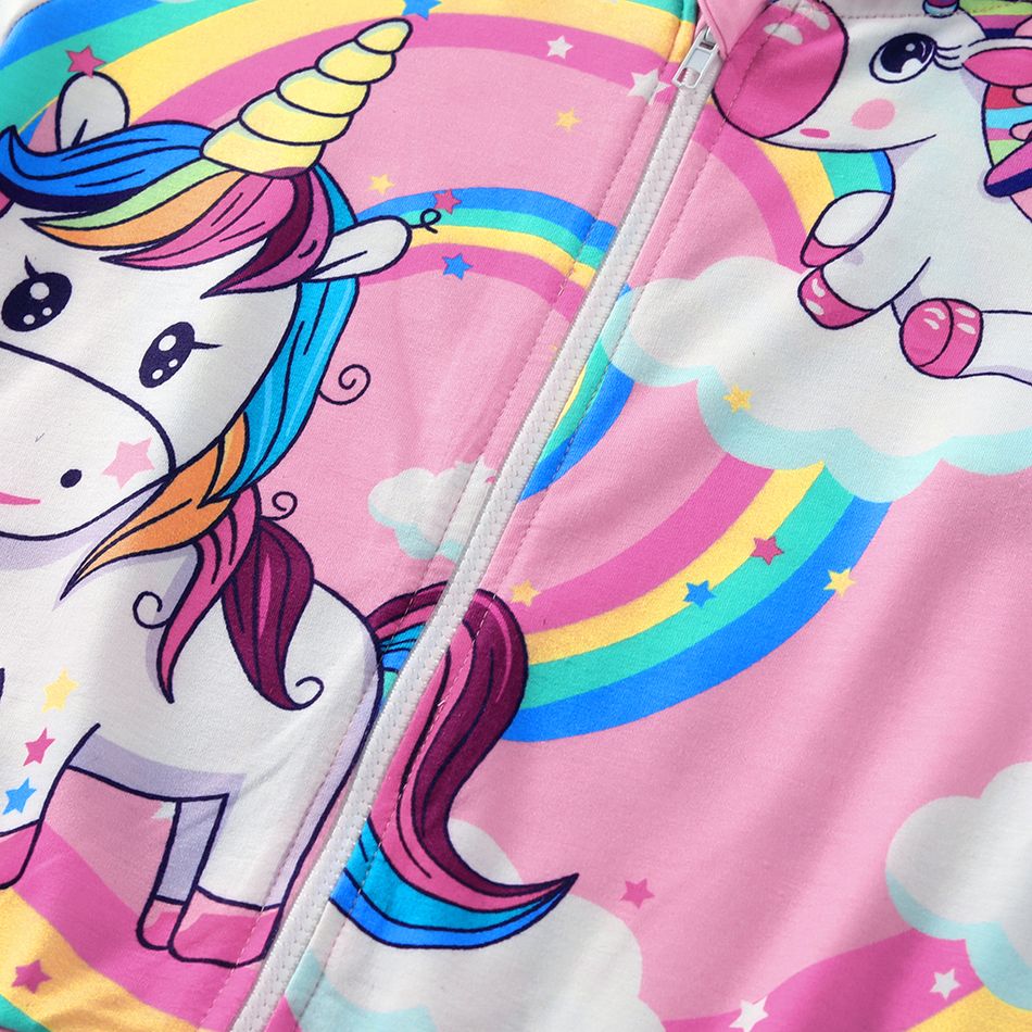 2-piece Kid Girl Rainbow Unicorn Print Zipper Hoodie Sweatshirt and Pants Set Pink big image 4