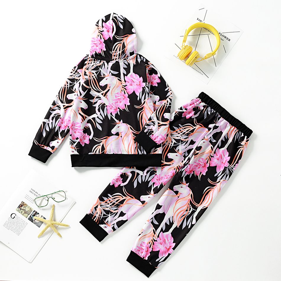 2-piece Trendy Kid Girl Animal Unicorn Floral Print Jacket Pants Casual Set Multi-color big image 8