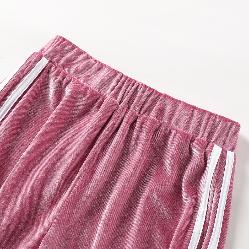 Kid Girl Casual Striped Velvet Pants Pink big image 4