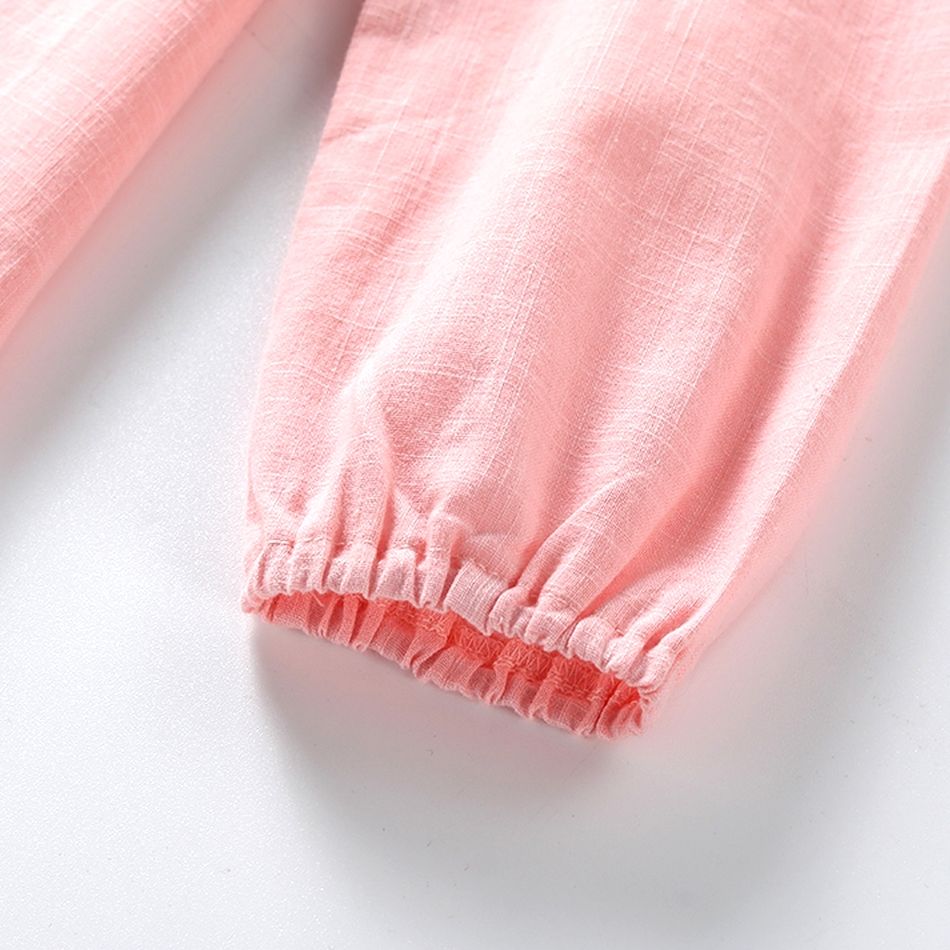 Kid Girl Floral Design Flounce Long-sleeve Blouse Light Pink big image 5