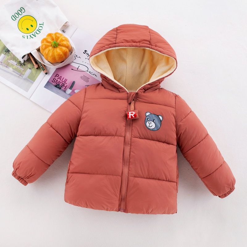 Toddler Girl Bear Print Zipper Hooded Fuzzy Coat Orange