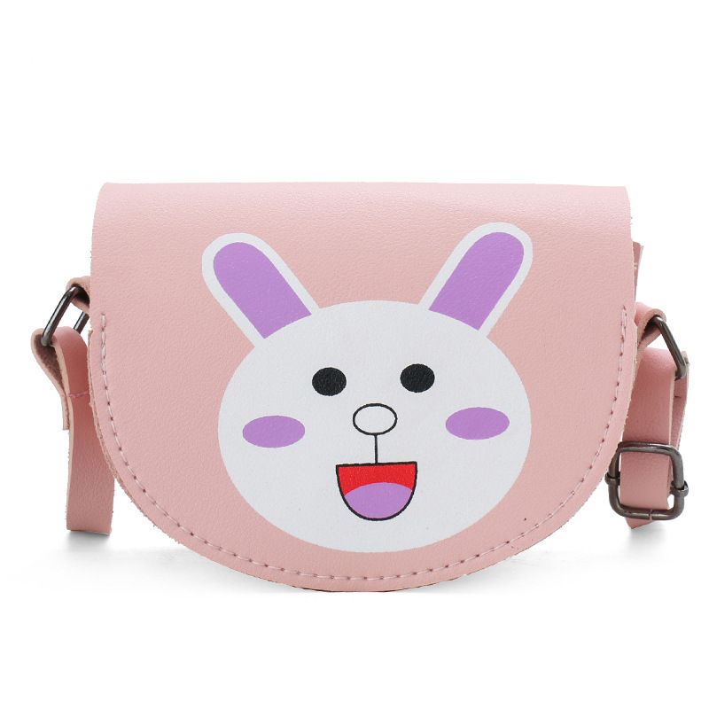 Kids Cartoon Dinosaur Bunny Print Semicircle Shoulder Bag Messenger Bag Coin Purse Pink