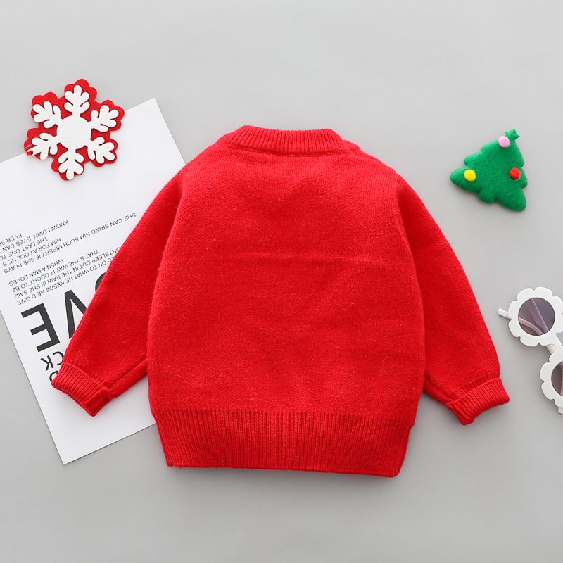 Christmas Deer Long-sleeve Baby Knitted Sweater Pullover Red big image 3