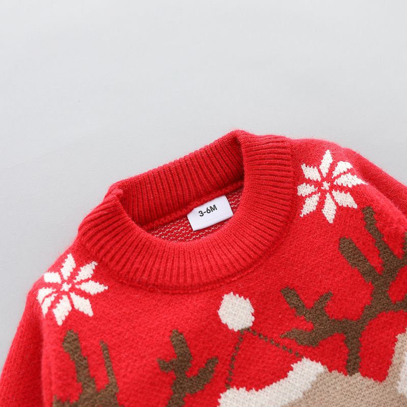 Christmas Deer Long-sleeve Baby Knitted Sweater Pullover Red big image 4