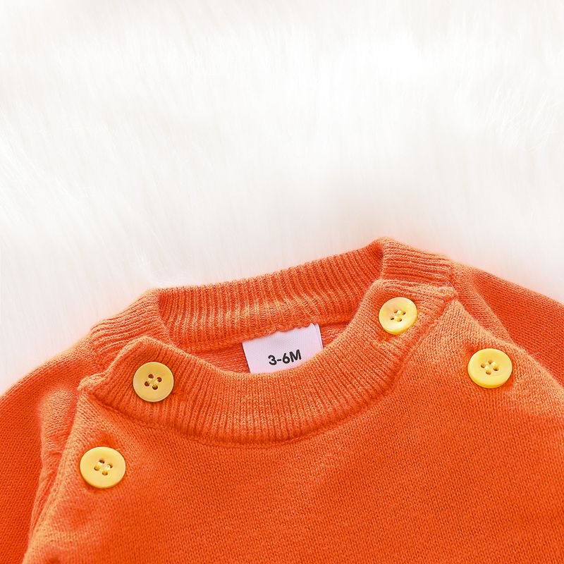 Cartoon Fox Pattern Yellow Long-sleeve Knitted Baby Jumpsuit Orange big image 2