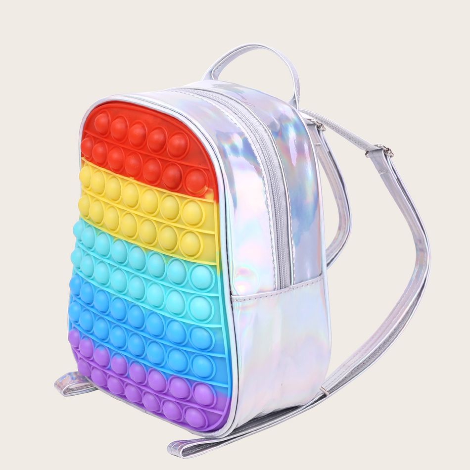 mochila de brinquedo de alívio de estresse sensorial de silicone arco-íris para crianças Prata big image 1