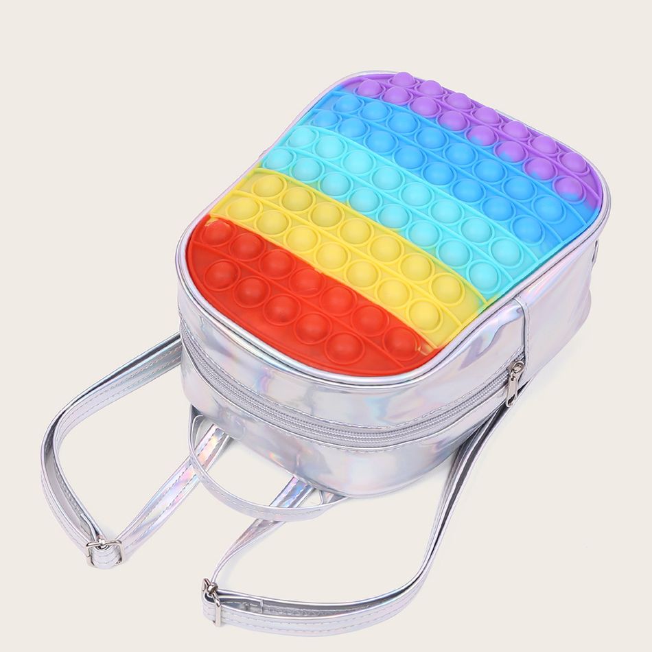 mochila de brinquedo de alívio de estresse sensorial de silicone arco-íris para crianças Prata big image 3