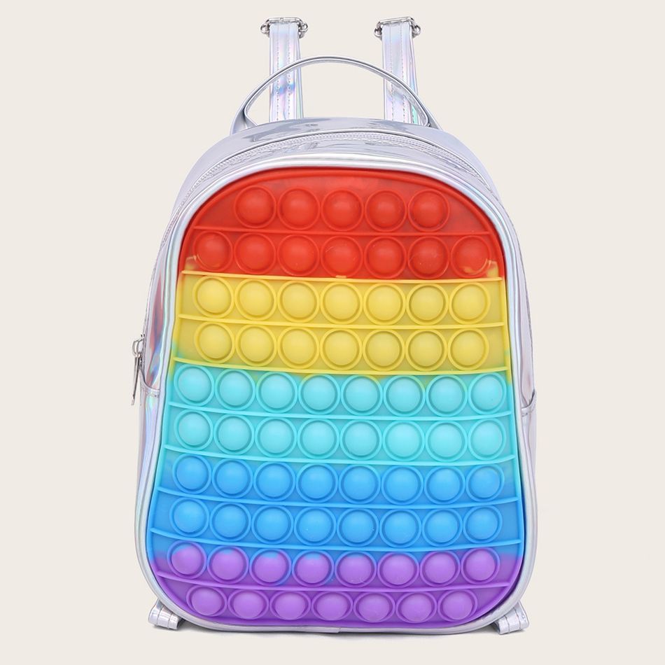 Kids Rainbow Silicone Sensory Stress Relief Toy Backpack Silver big image 5
