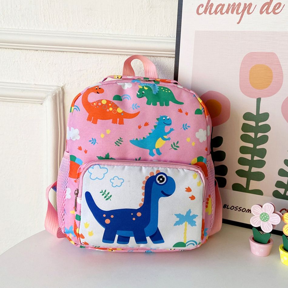 Kids Flat Cartoon Dinosaur Pattern Preschool Backpack Travel Backpack Pink