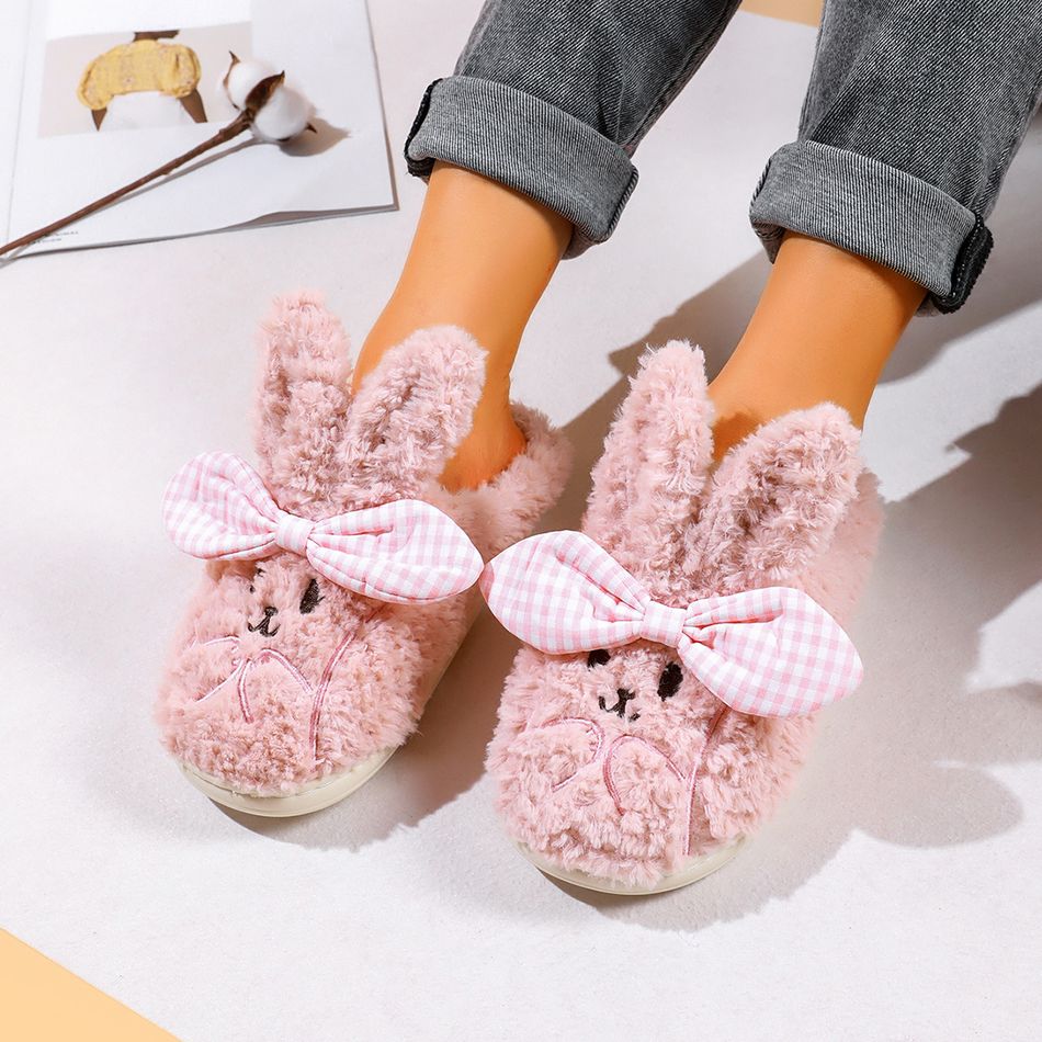 Cute Rabbit Ear Slippers House Indoor Cartoon Non-slip Warm Slippers Pink
