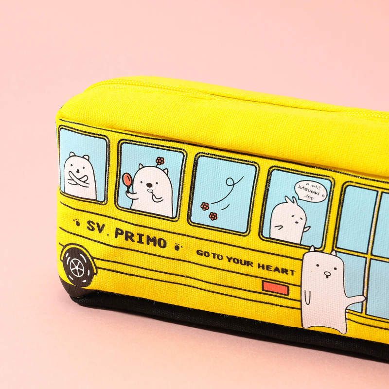 creativo carino scuolabus penna astuccio tela studente bus cerniera portapenne portapenne forniture per studenti di cancelleria Giallo big image 4