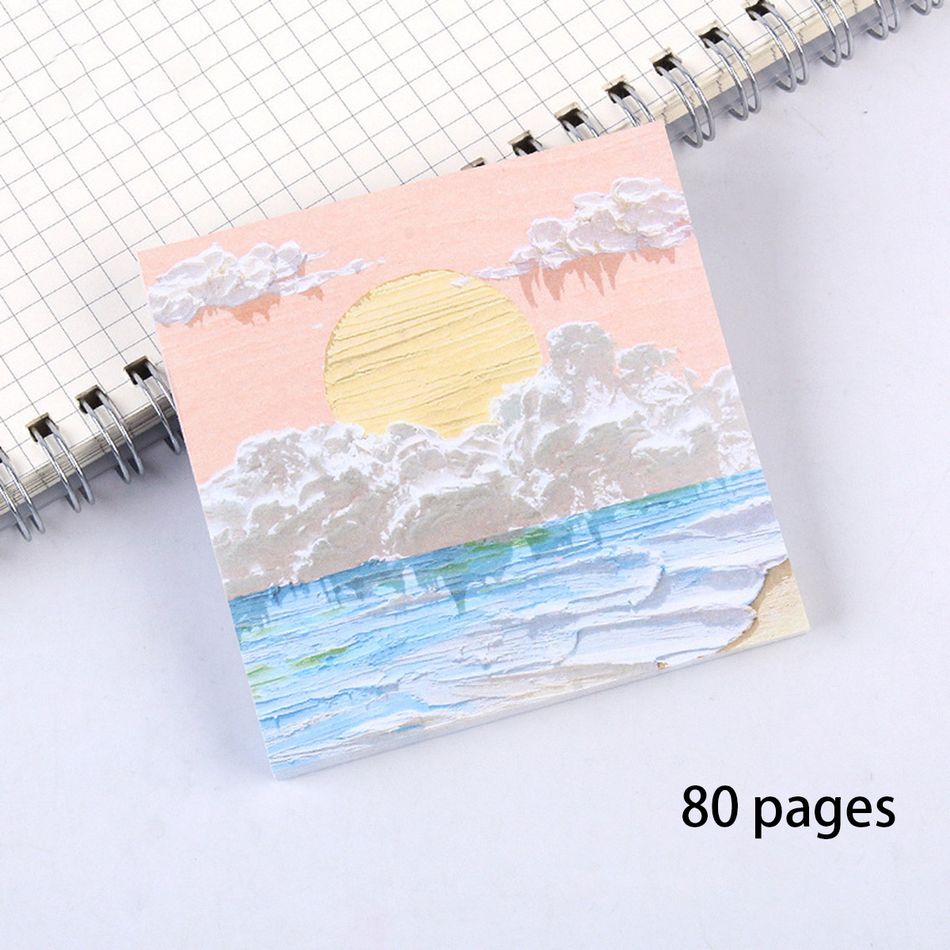 80 Sheets 3D Landscape Oil Painting Sticky Note Colored Notepad Memo Pad Office Student School Stationery Supplies White