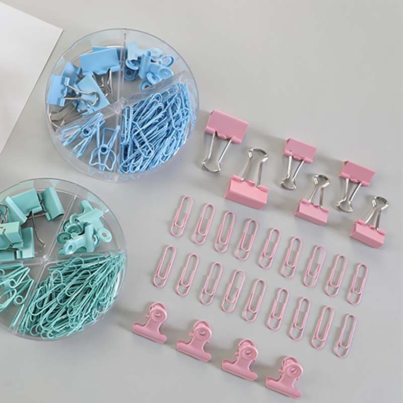 Office Clips Stationery Set Paper Clips Binder Clips Bulldog Clips Hollow Clips Set for Home School Office Supplies Pink big image 3