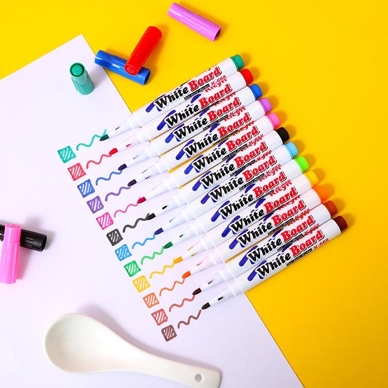 Caneta de pintura de água de 12 cores canetas de desenho de rabiscos mágicos, marcador de apagamento, caneta de quadro branco flutuante de doodle colorido Multicolorido