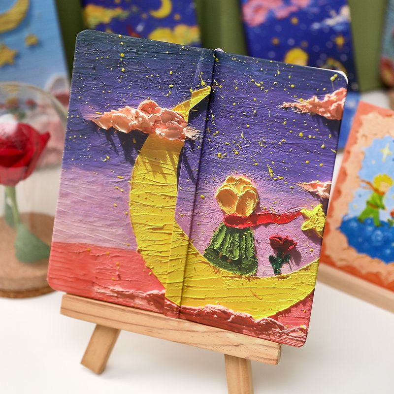 Graph Paper Notebook with 3D Oil Painting Cover 80 Sheets Portable Journal Memo Notepads Stationery Supplies Purple big image 5