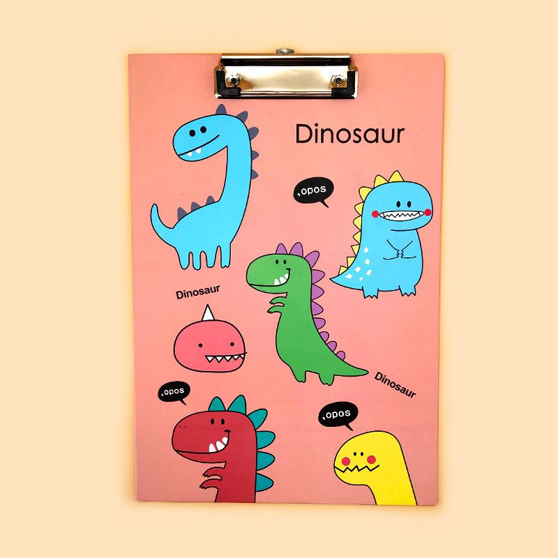 Cute Cartoon Dinosaur Pattern A4 Clipboard Hardboard Flat Clip Board Writing Pad File Folder School Office Supply Pink