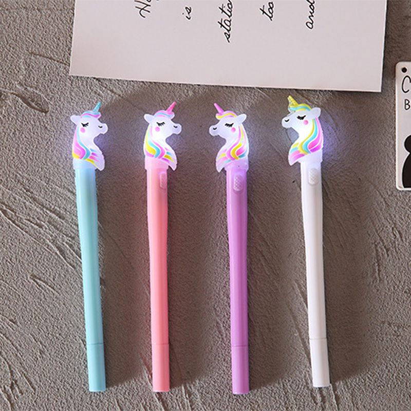 Confezione da 4 pezzi di penna gel unicorno cartone animato creativo penna a inchiostro gel illuminata forniture per ufficio di cancelleria per studenti Bianco