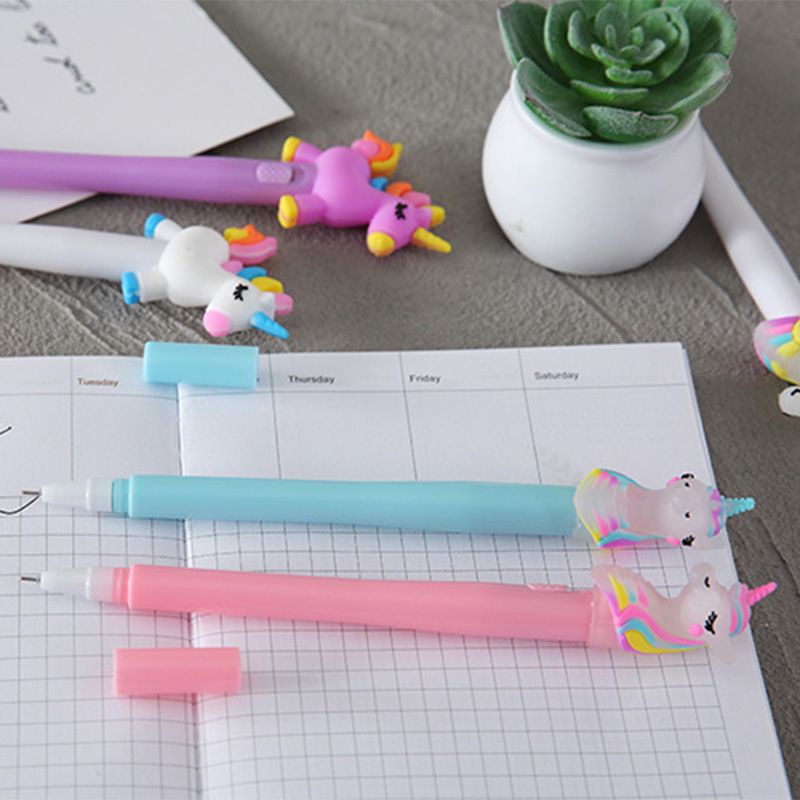 Confezione da 4 pezzi di penna gel unicorno cartone animato creativo penna a inchiostro gel illuminata forniture per ufficio di cancelleria per studenti Bianco big image 7