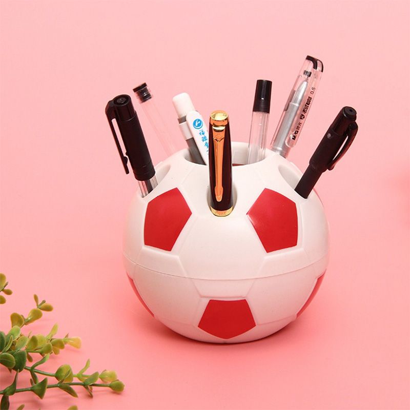 Suporte de caneta de futebol criativo suporte de caneta redonda de plástico design poroso recipiente de lápis em forma de futebol suprimentos de papelaria Vermelho big image 1
