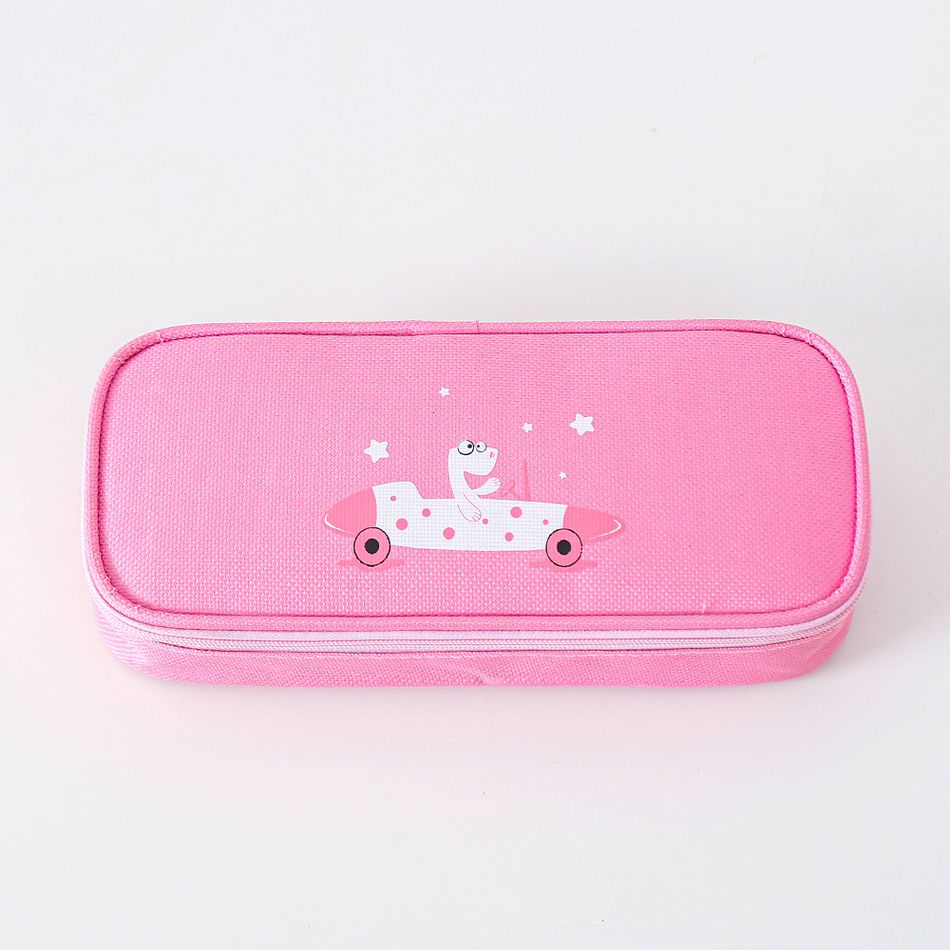 Estojo de caneta de grande capacidade animal bonito dos desenhos animados, bolsa de caneta com zíper, material de papelaria para estudantes Rosa big image 1