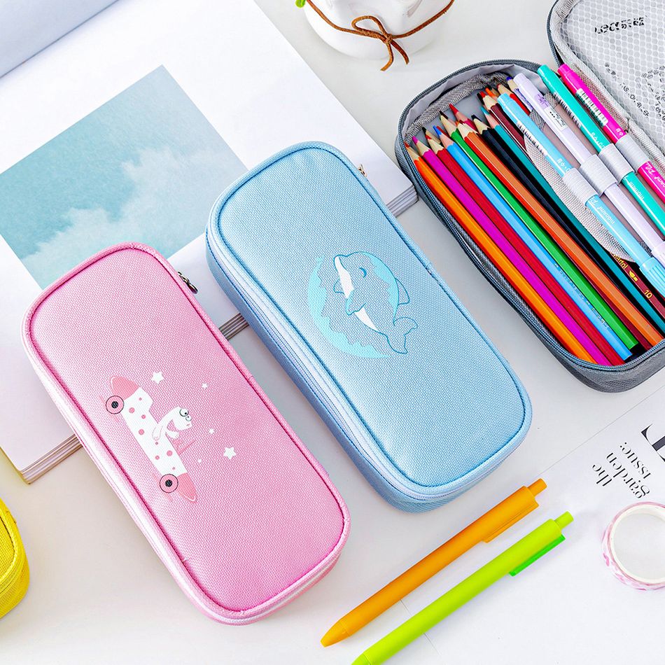 Estojo de caneta de grande capacidade animal bonito dos desenhos animados, bolsa de caneta com zíper, material de papelaria para estudantes Rosa big image 2