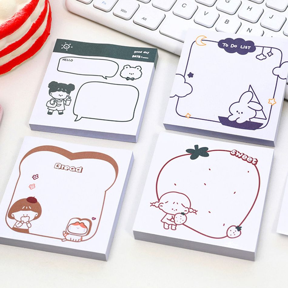 4-pack Cute Sticky Notes Re-pasteable Message Memo Pad Note Pads Stationery Supplies Multi-color big image 1