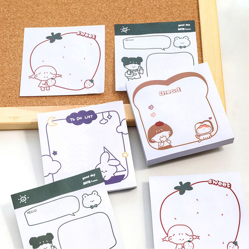 4-pack Cute Sticky Notes Re-pasteable Message Memo Pad Note Pads Stationery Supplies Multi-color big image 7