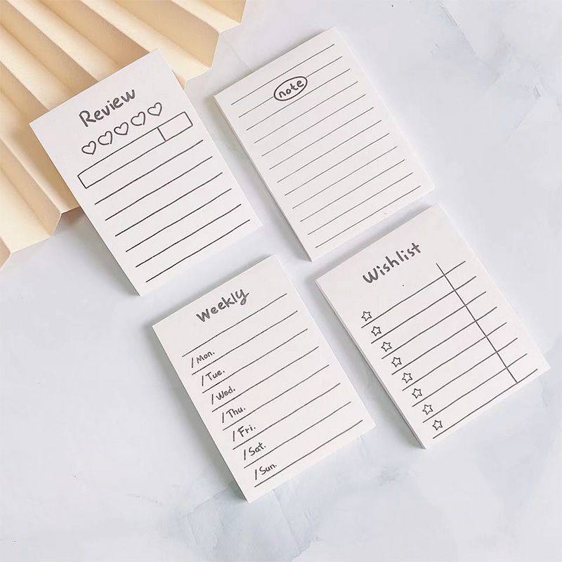 4-pack Sticky Notes 50 Sheets Review Note Weekly Planner Wishlist Message Memo Pad Note Pads Stationery Supplies Black/White