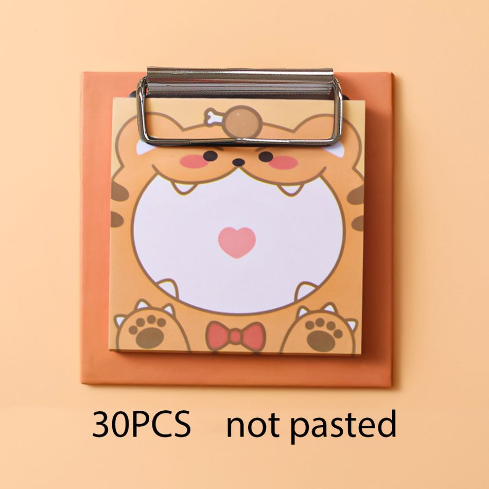 30Pcs Cute Cartoon Board Clamp Memo Pad Sticky Note Paper Message Paper Not Pasted Office Student Stationery Supplies Brown