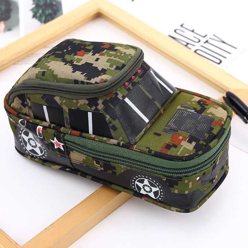 Creative Camouflage Car Shaped Pencil Case Pen Bag Zipper Pouch Holder Student Stationery Supplies Light Green