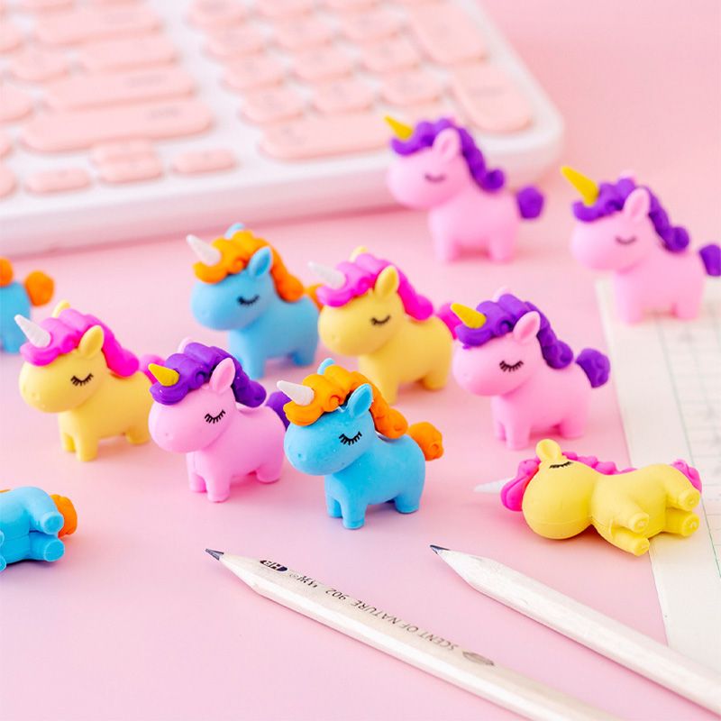 3-pack Cartoon Unicorn Pencil Eraser Toys Gifts for Classroom Prizes Game Reward Party Favors Multi-color big image 3