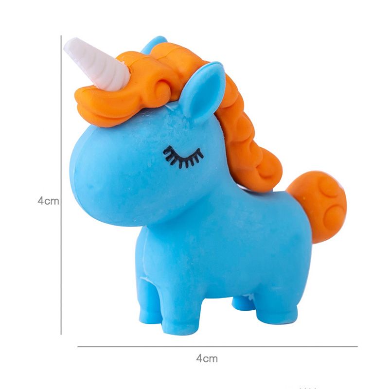 Confezione da 3 cartoni animati unicorno matita gomma giocattoli regali per premi in classe gioco ricompensa bomboniere Multicolore