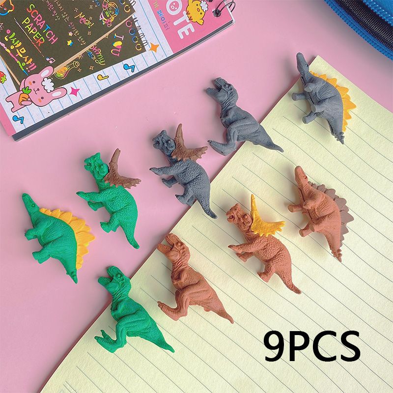 ألعاب ممحاة قلم رصاص على شكل ديناصور كرتوني مكون من 9 عبوات هدايا لجوائز الفصول الدراسية ومكافآت الحفلات متعدد الألوان big image 1