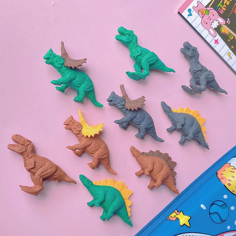 ألعاب ممحاة قلم رصاص على شكل ديناصور كرتوني مكون من 9 عبوات هدايا لجوائز الفصول الدراسية ومكافآت الحفلات متعدد الألوان big image 3