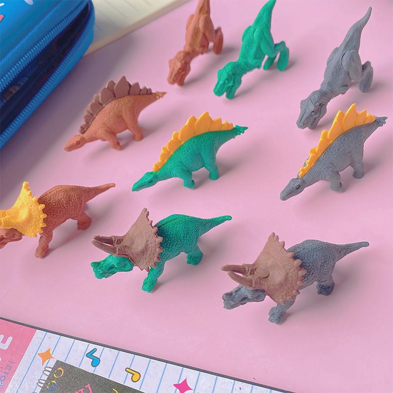 ألعاب ممحاة قلم رصاص على شكل ديناصور كرتوني مكون من 9 عبوات هدايا لجوائز الفصول الدراسية ومكافآت الحفلات متعدد الألوان big image 6