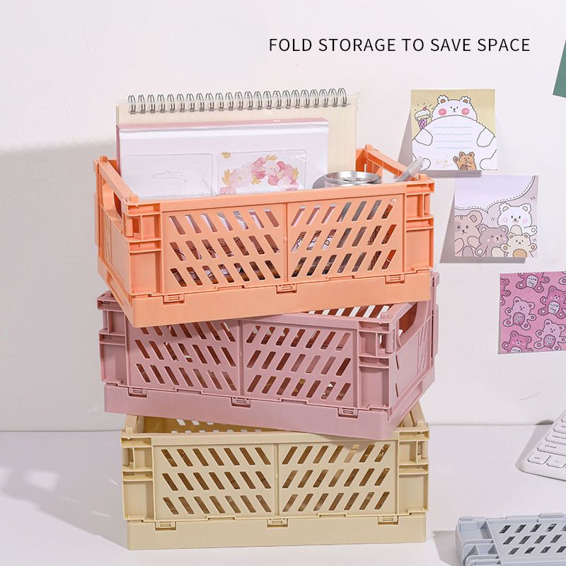 Creative Foldable Plastic Storage Basket Desktop Stationery Organizer Box Pink big image 3