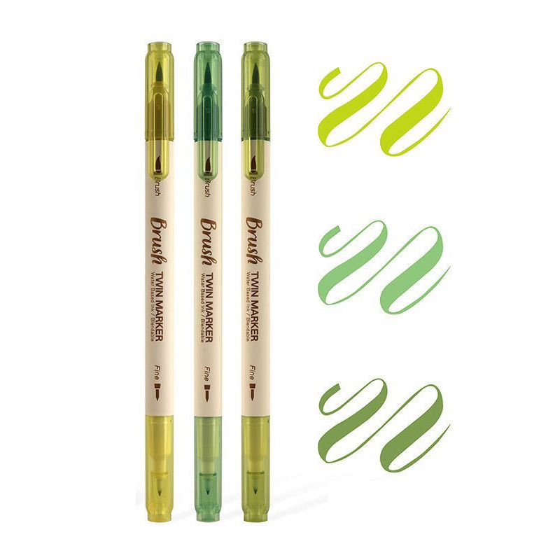 تلوين أقلام تحديد الفرشاة ذات النقاط الدقيقة وأقلام التحديد الملونة بأطراف الفرشاة اخضر فاتح big image 1