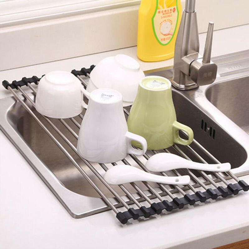 Roll-Up Foldable Dish Drying Rack Kitchen Sink Drying Rack Portable Dish Rack Dish Drainer Black big image 2