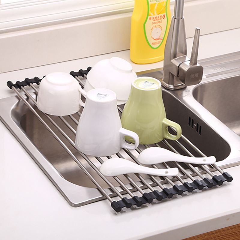 Roll-Up Foldable Dish Drying Rack Kitchen Sink Drying Rack Portable Dish Rack Dish Drainer Black big image 4