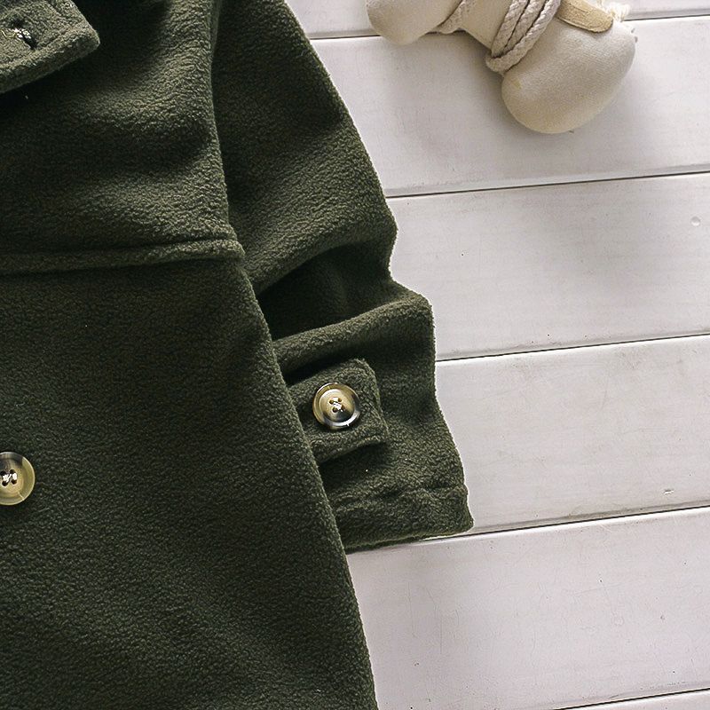 Toddler Boy Double Breasted Lapel Collar Solid Color Overcoat Army green big image 4