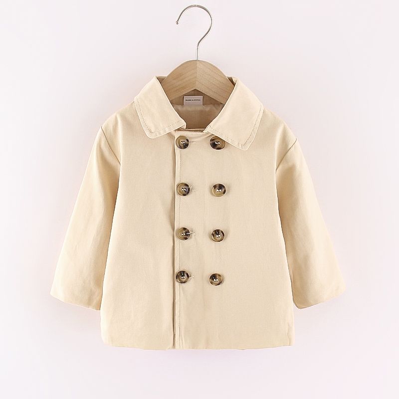 Toddler Boy 100% Cotton Double Breasted Lapel Collar Trench Coat Khaki big image 1