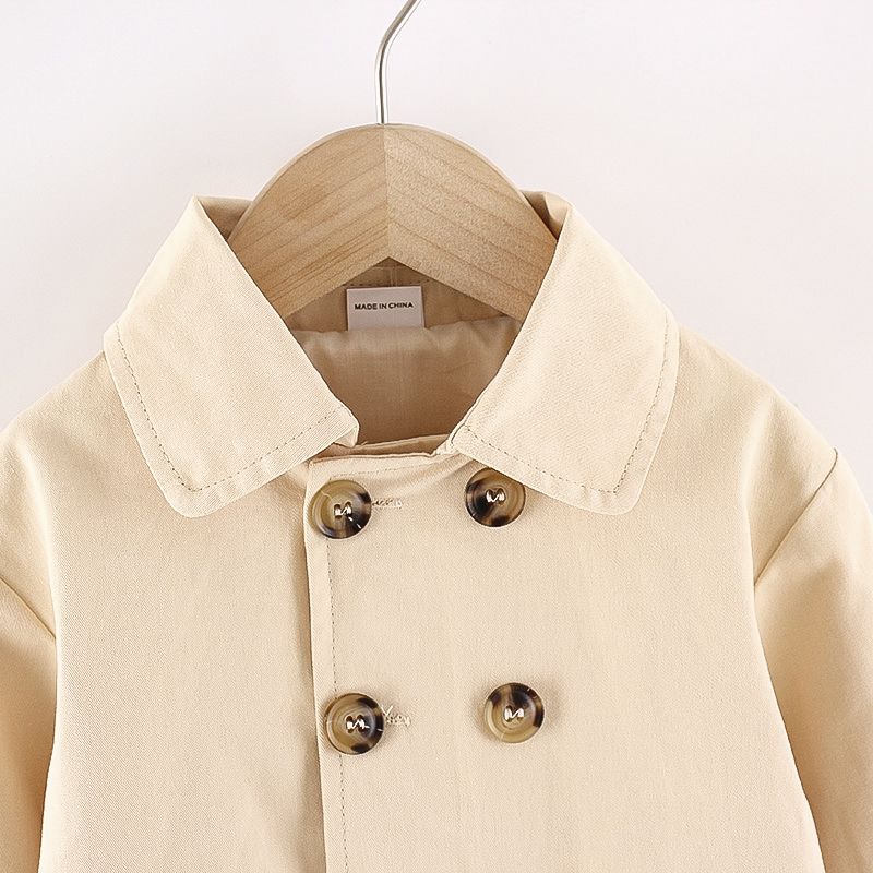 Toddler Boy 100% Cotton Double Breasted Lapel Collar Trench Coat Khaki big image 3