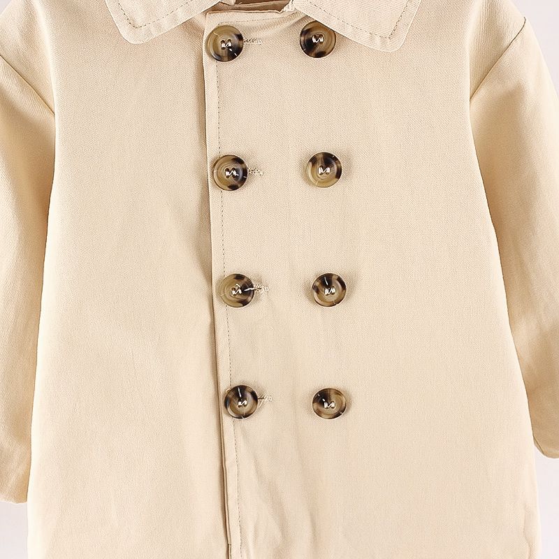 Toddler Boy 100% Cotton Double Breasted Lapel Collar Trench Coat Khaki big image 4