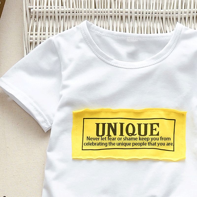 2pcs Toddler Boy Casual Letter Print White Tee and Shorts Set Yellow big image 3