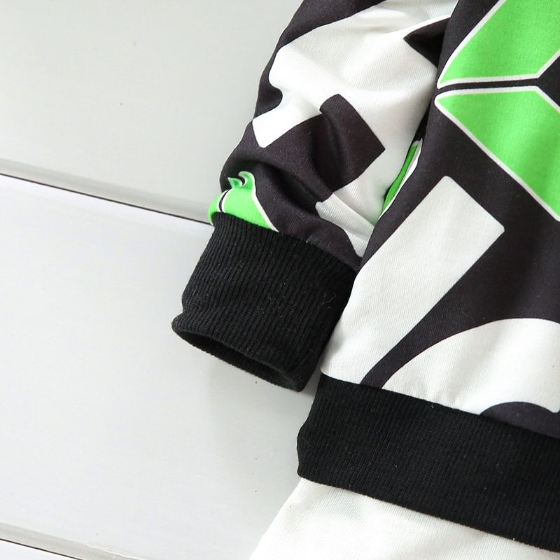 2pcs Baby Boy All Over Letter Print Long-sleeve Pullover Sweatshirt and Joggers Pants Set Green big image 5
