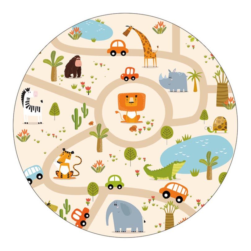 Baby Play Mat Cute Round Area Rug Toddler Crawling Mat Circular Carpet for Children Playroom Living Room Bedroom Color-A