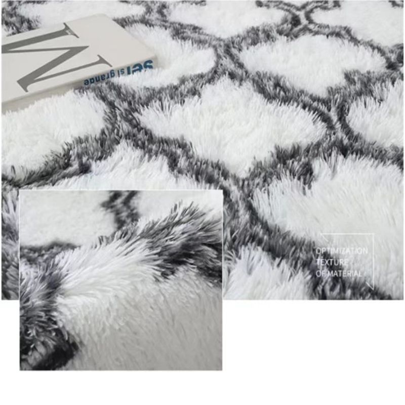 Luxury Shag Area Rug Extra Soft Comfy Tie Dye Geometric Modern Indoor Plush Fluffy Rugs for Bedroom Living Room White big image 2