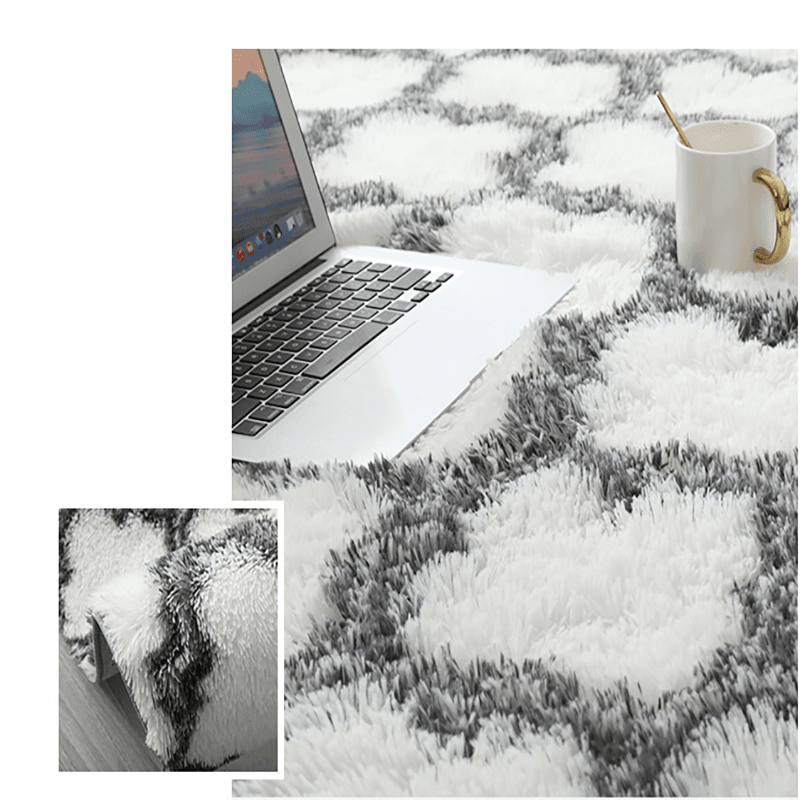 Luxury Shag Area Rug Extra Soft Comfy Tie Dye Geometric Modern Indoor Plush Fluffy Rugs for Bedroom Living Room White