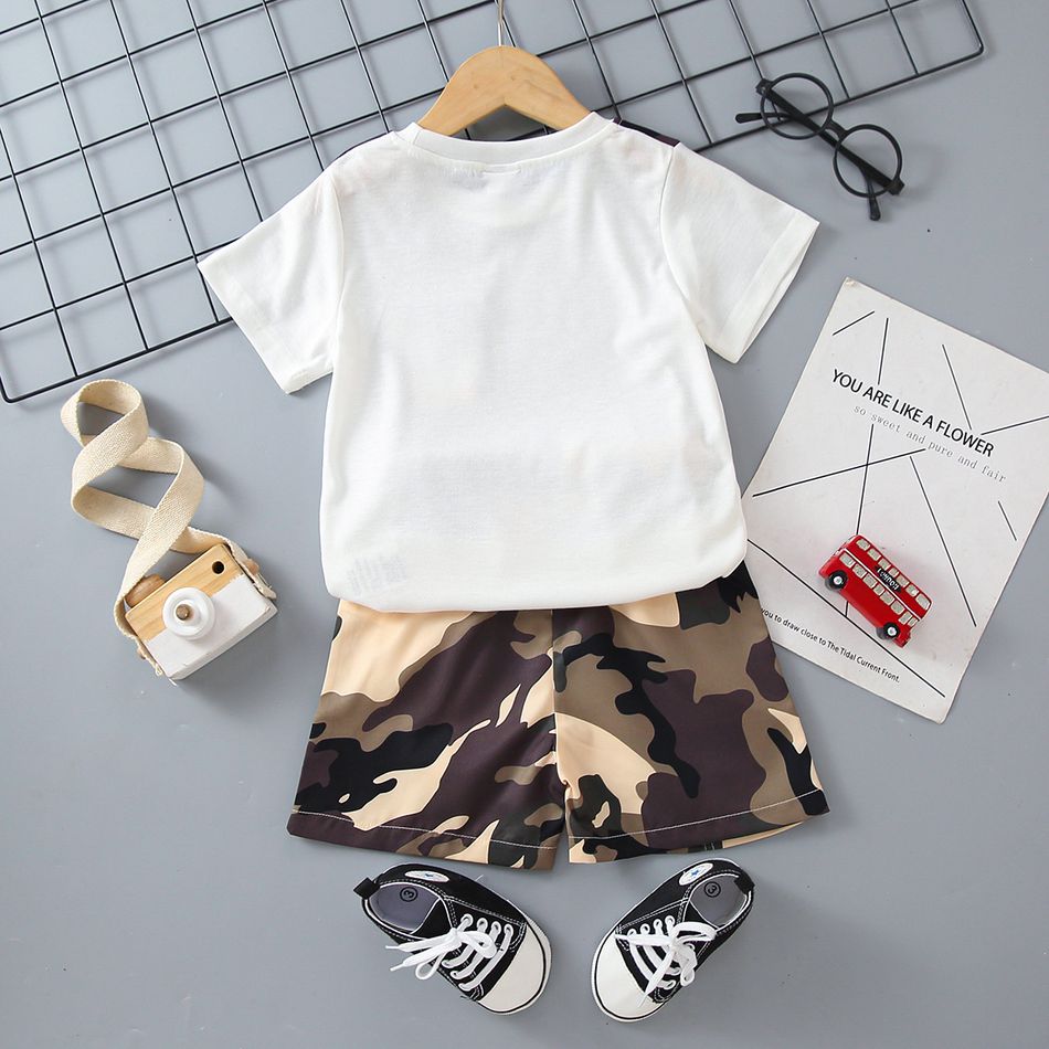 2pcs Toddler Boy Casual Camouflage Print Tee and Shorts Set White big image 2